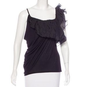 Feminine black ruffle top
